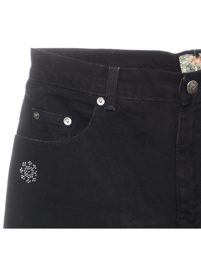 Black Tapered Snowflake Embellished Jeans - W32 L2