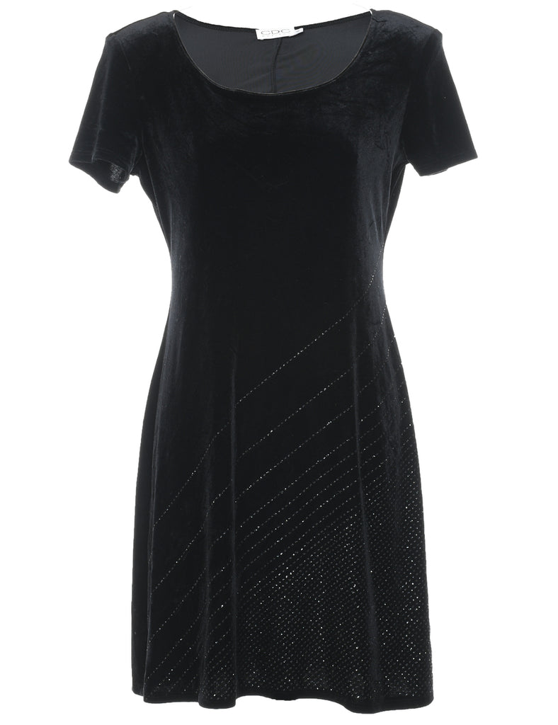 Black Velvet Evening Dress - M