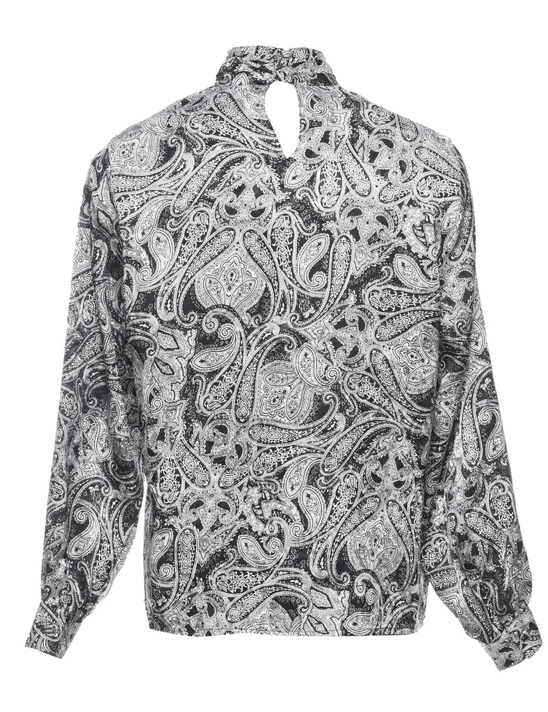 Black & White High Neck Paisley Blouse - L