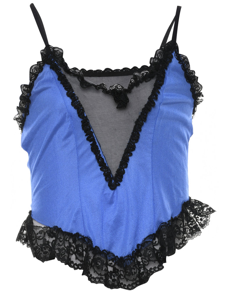 Blue & Black Sheer Panelled Camisole - S