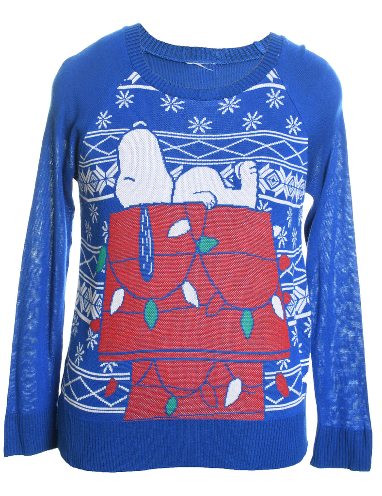 Blue Cartoon Christmas Jumper - M