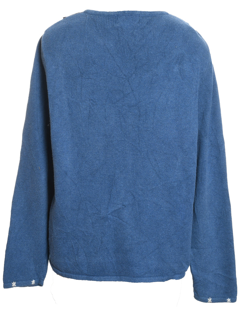 Blue Festive Design Christmas Cardigan  - L