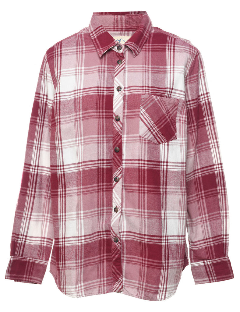 Blue Mountain 1990s Maroon & White Checked Flannel Shirt - L