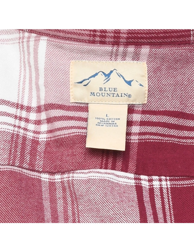 Blue Mountain 1990s Maroon & White Checked Flannel Shirt - L