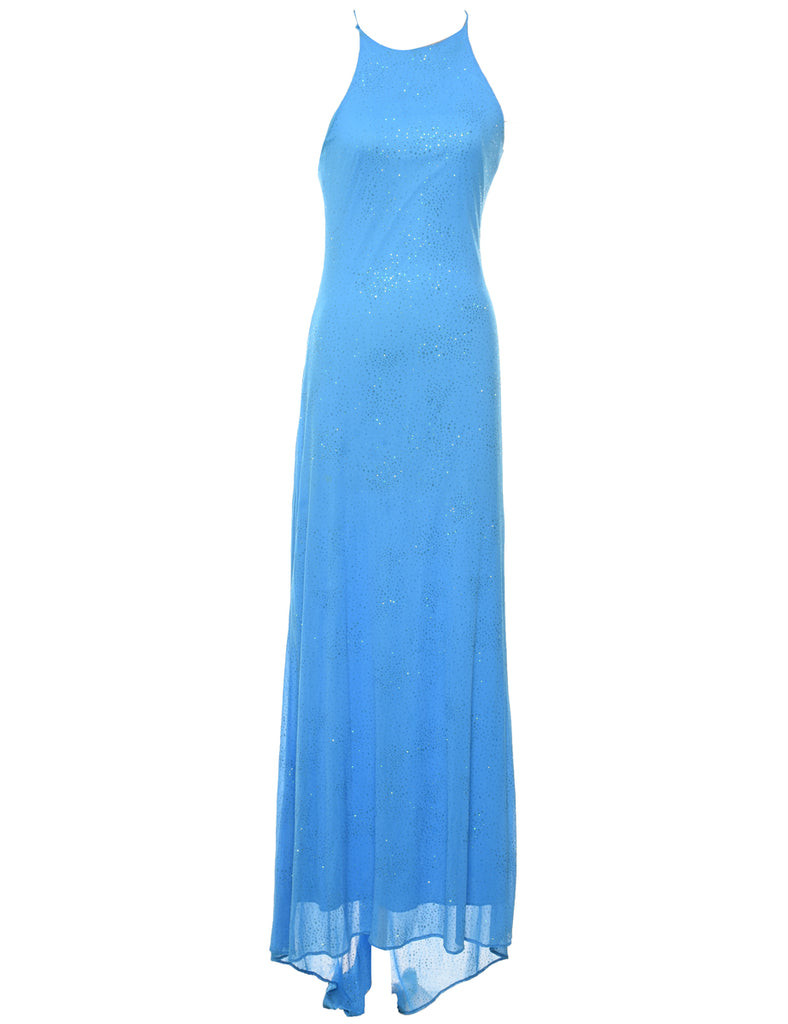 Blue Sparkly Backless Evening Dress - S