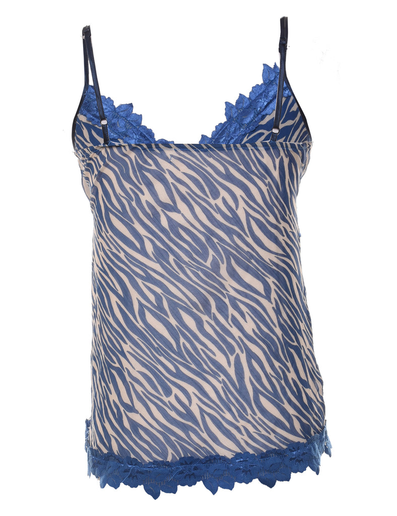 Blue & White Zebra Print Y2K Camisole Top - S