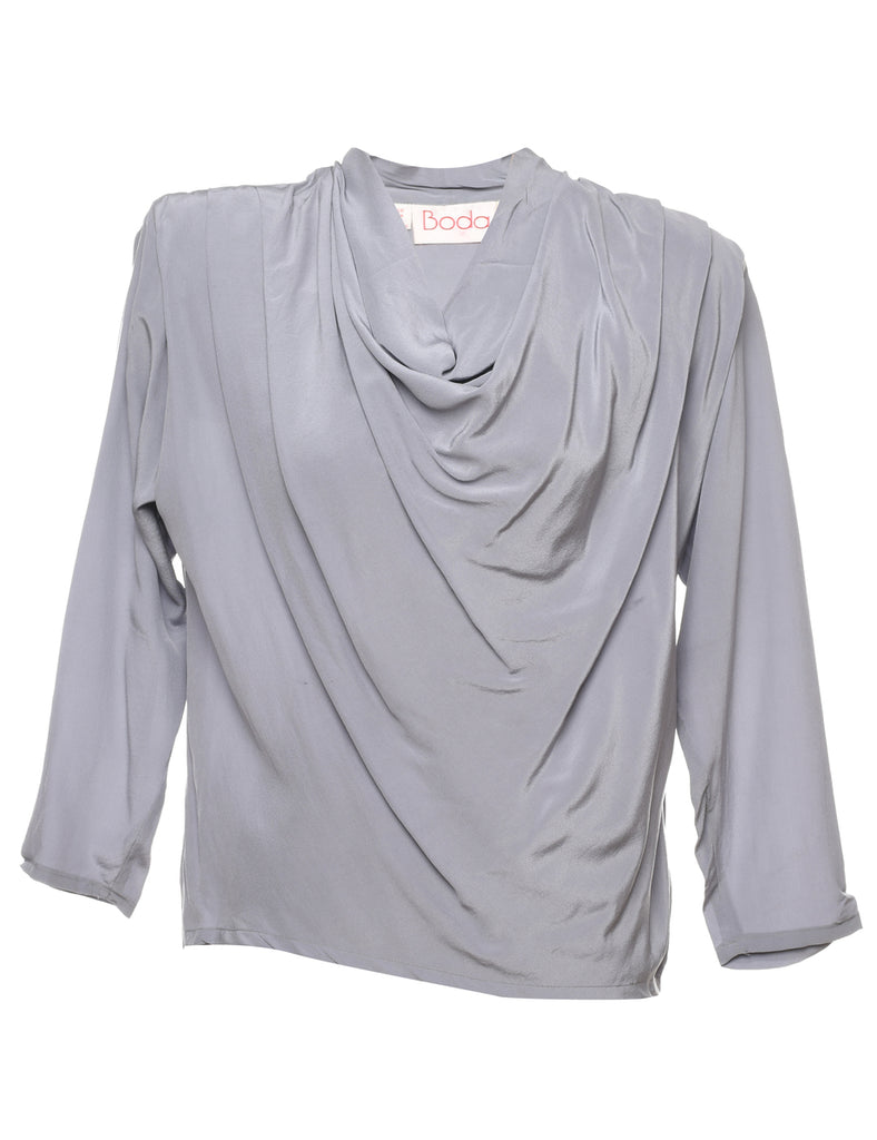 Boda Silver Cowl Neck Silk Top - L