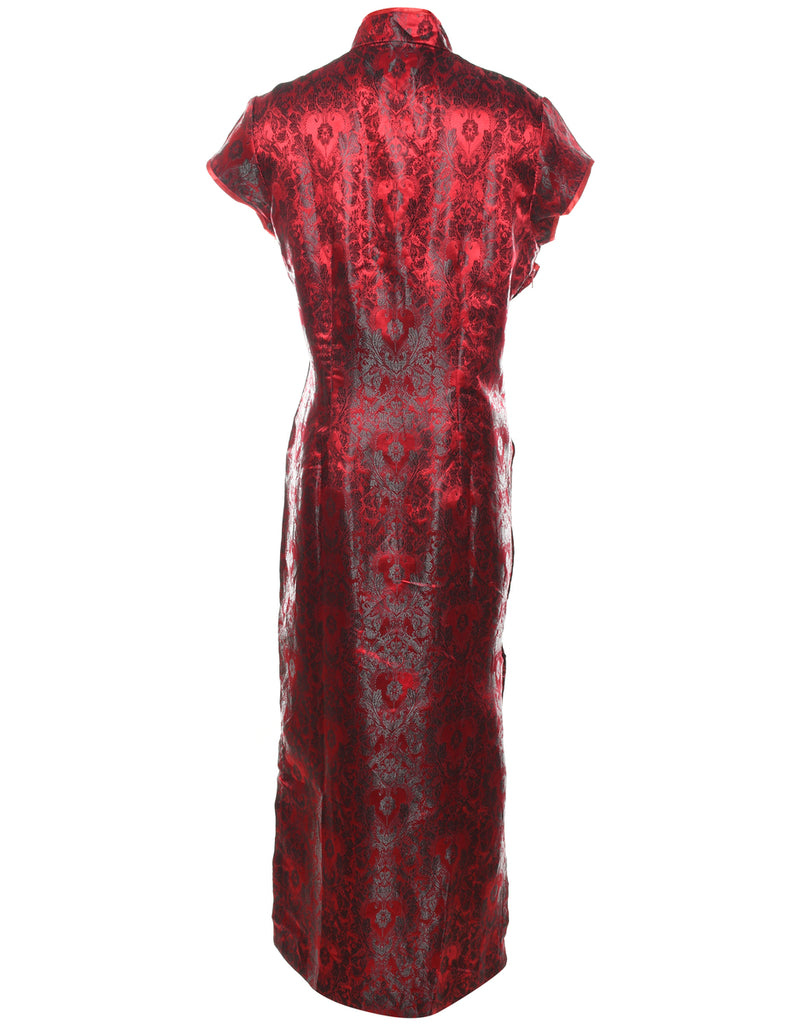 Brocade Design Red & Black Shiny Dress - L