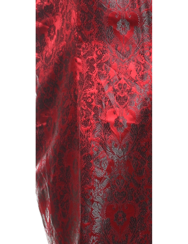 Brocade Design Red & Black Shiny Dress - L