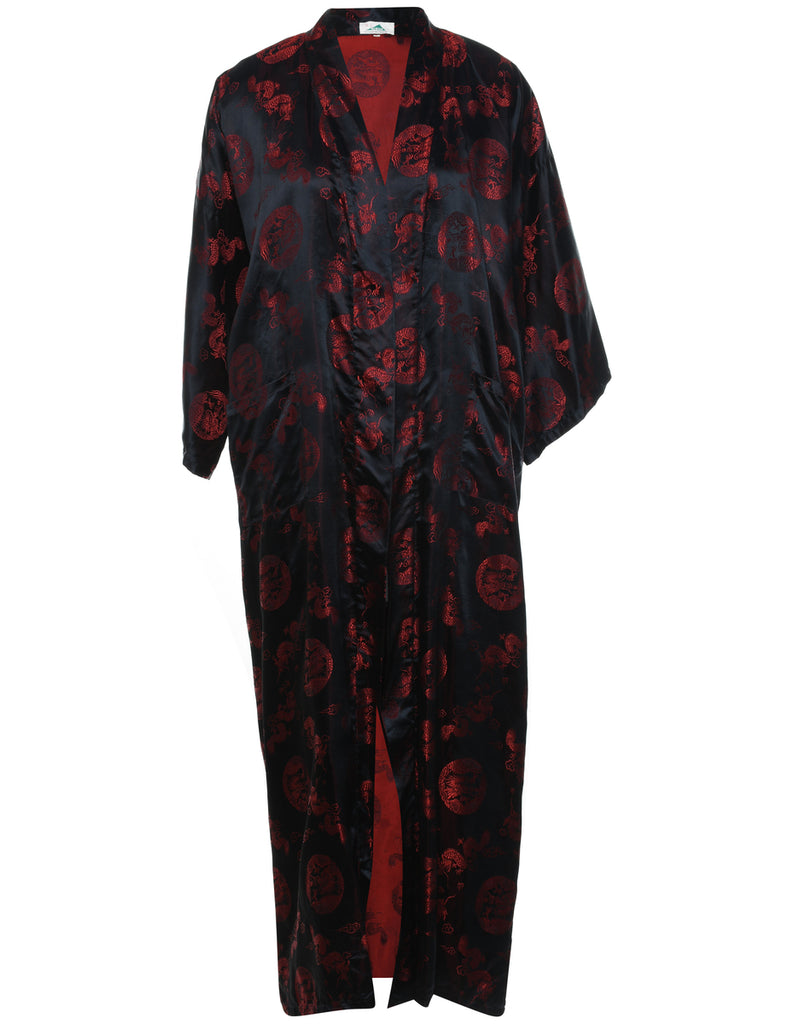 Brocade Pattern Black & Red Dragon Design Length Kimono - L