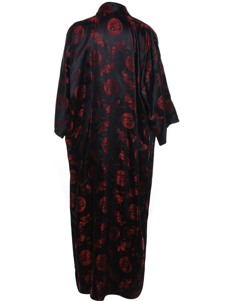 Brocade Pattern Black & Red Dragon Design Length Kimono - L