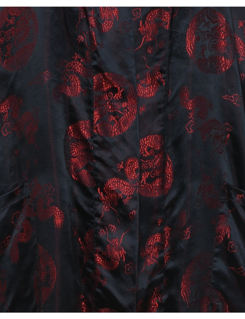 Brocade Pattern Black & Red Dragon Design Length Kimono - L