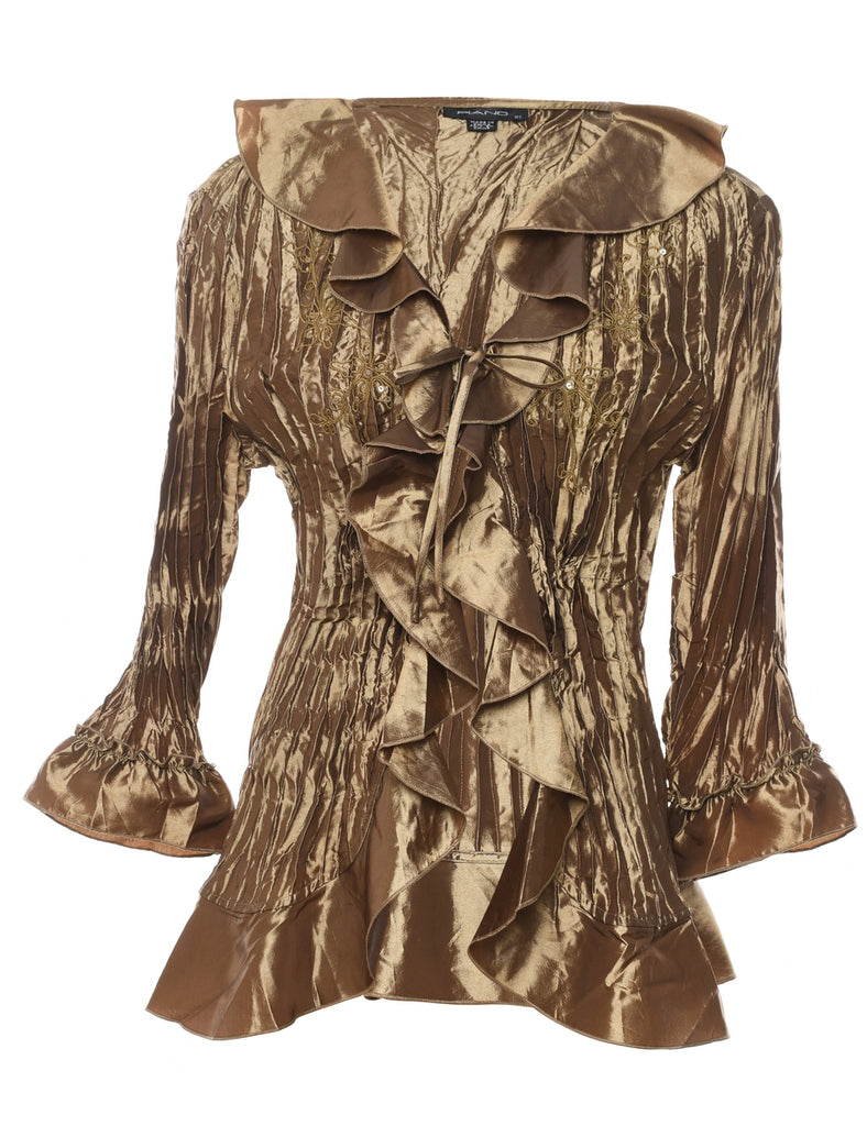 Bronze Metallic Ruffle Front Evening Jacket - XL