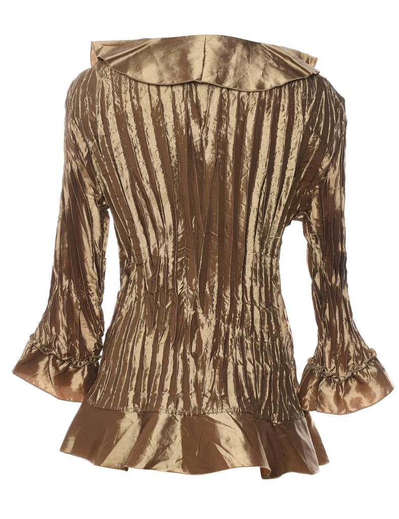 Bronze Metallic Ruffle Front Evening Jacket - XL