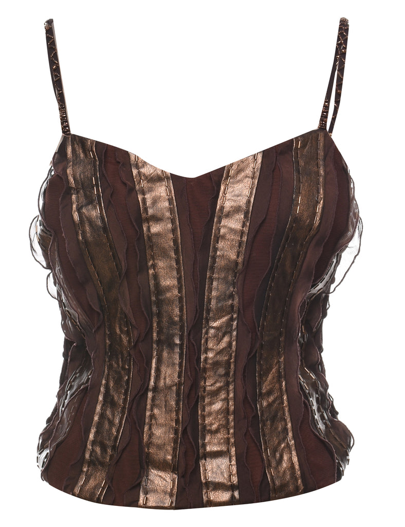 Brown Beaded Party Top - S