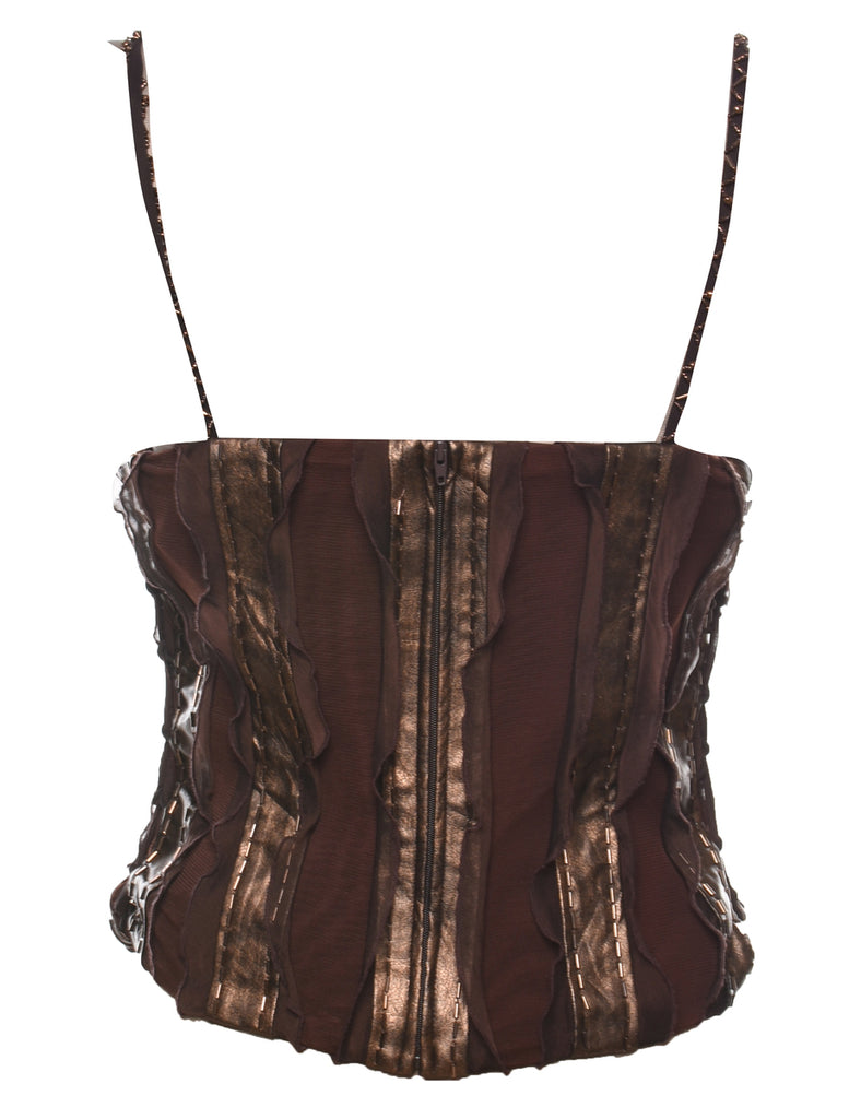 Brown Beaded Party Top - S