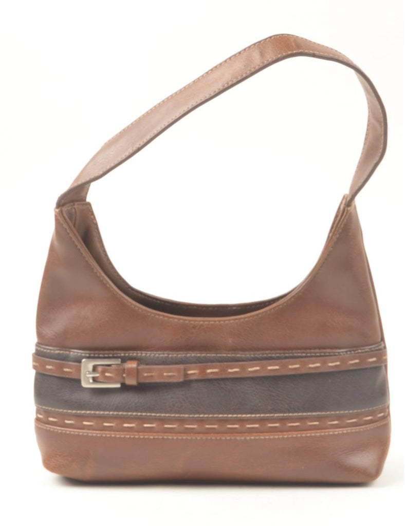 Brown & Black Y2K Leather Baguette Bag - S