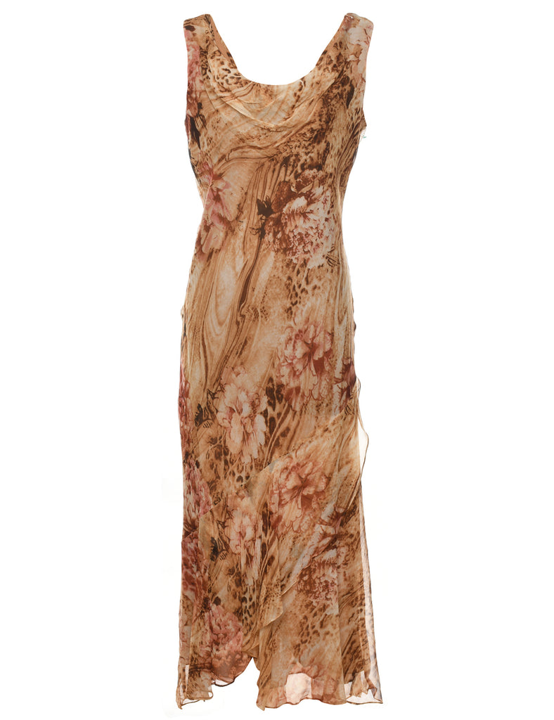 Brown Floral Print Maxi Dress - M