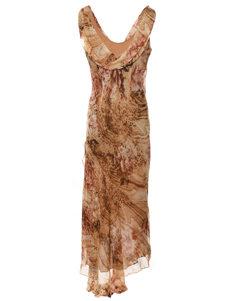 Brown Floral Print Maxi Dress - M