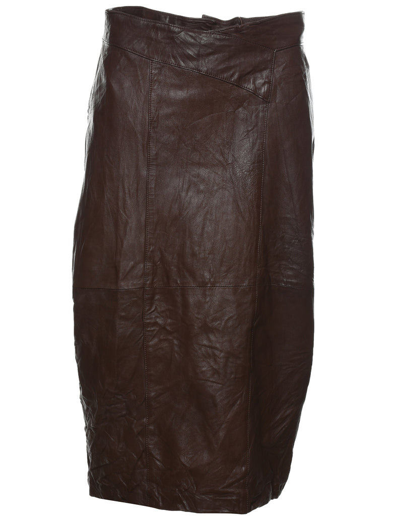 Brown Leather Skirt - M