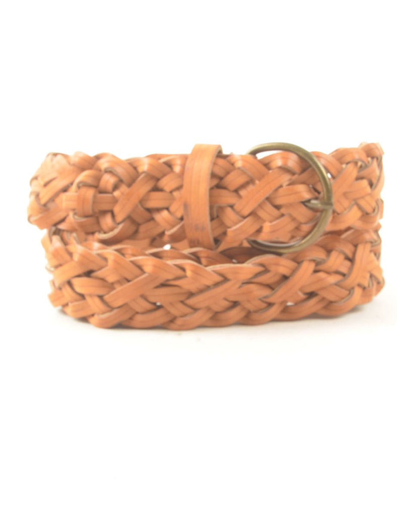 Brown Leather Woven Belt - L