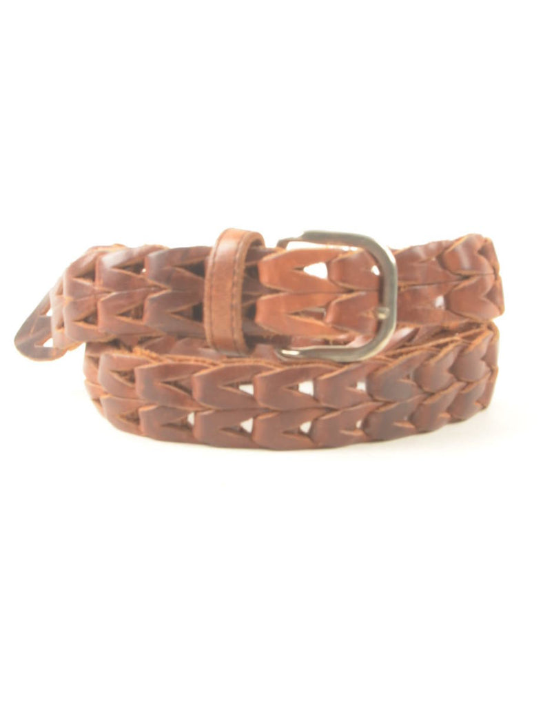 Brown Leather Woven Belt - M