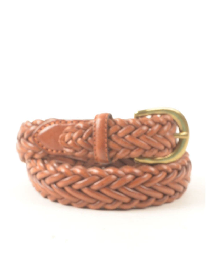 Brown Leather Woven Belt - L