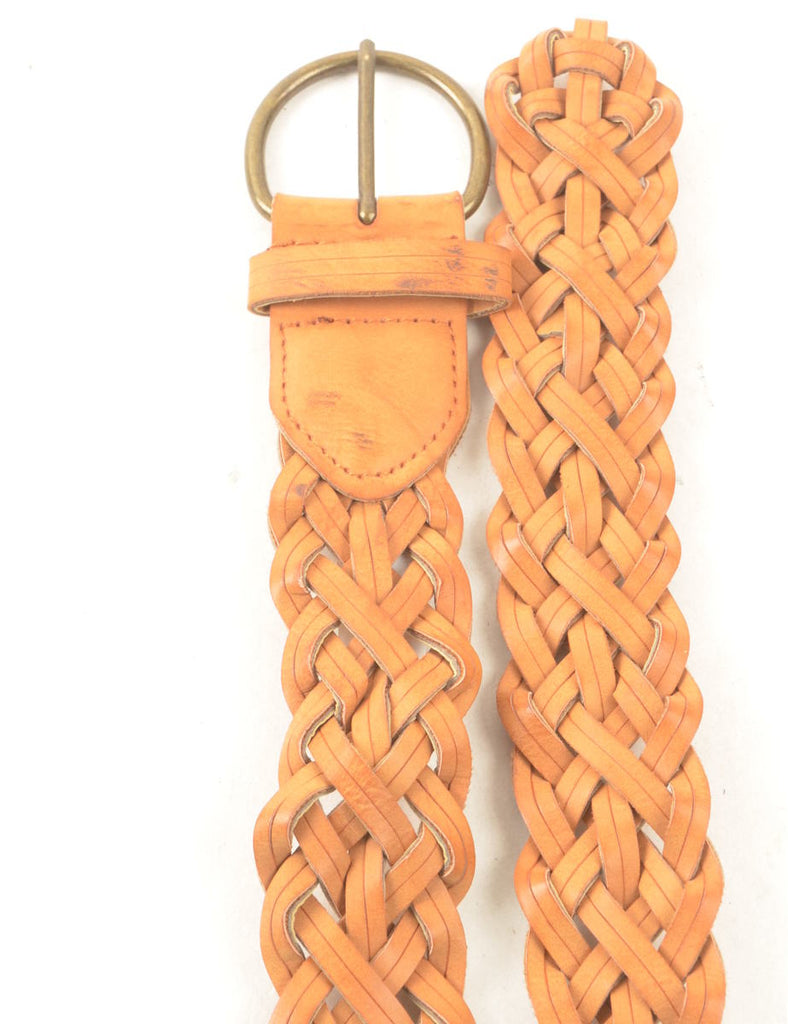 Brown Leather Woven Belt - L