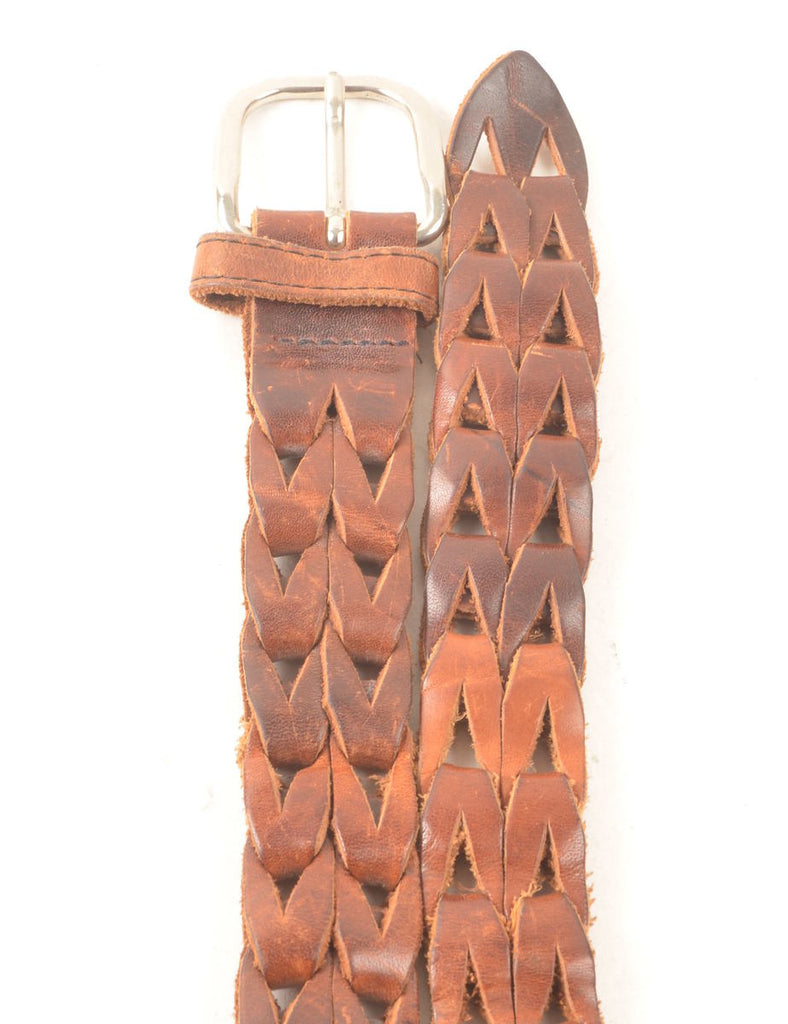 Brown Leather Woven Belt - M