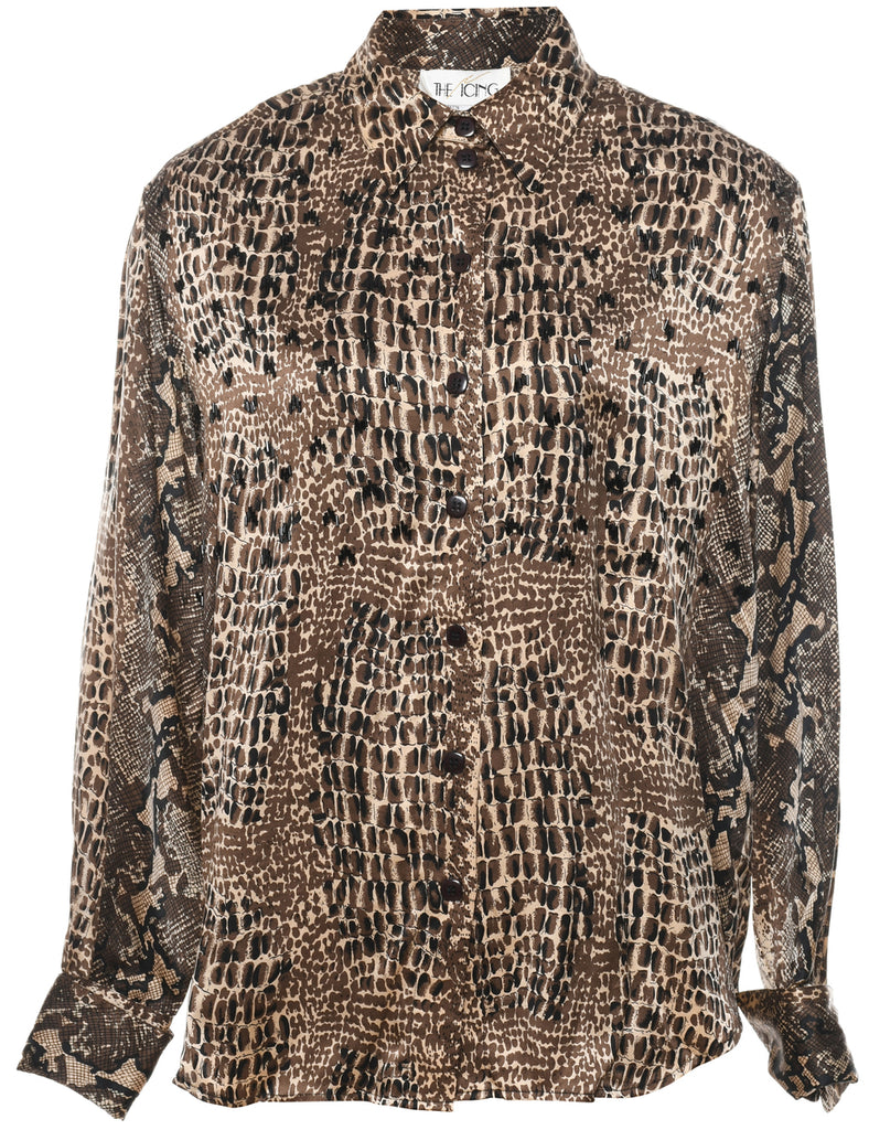 Brown & Off-White Animal Print Silk Shirt - M