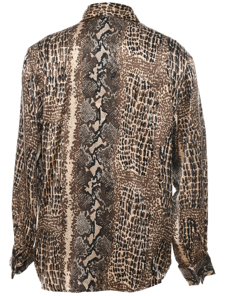 Brown & Off-White Animal Print Silk Shirt - M