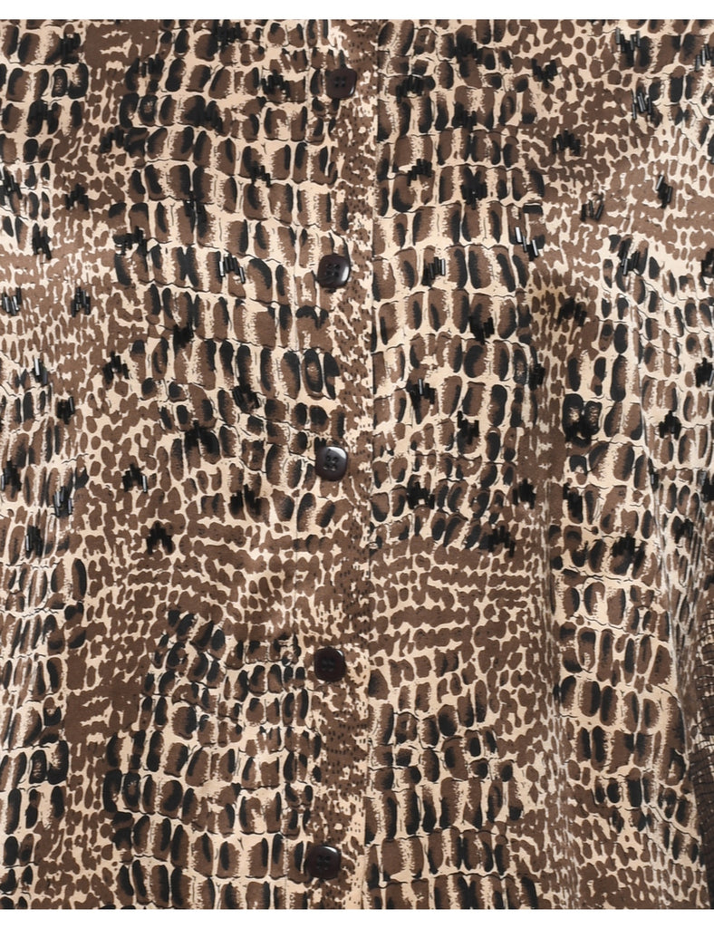 Brown & Off-White Animal Print Silk Shirt - M