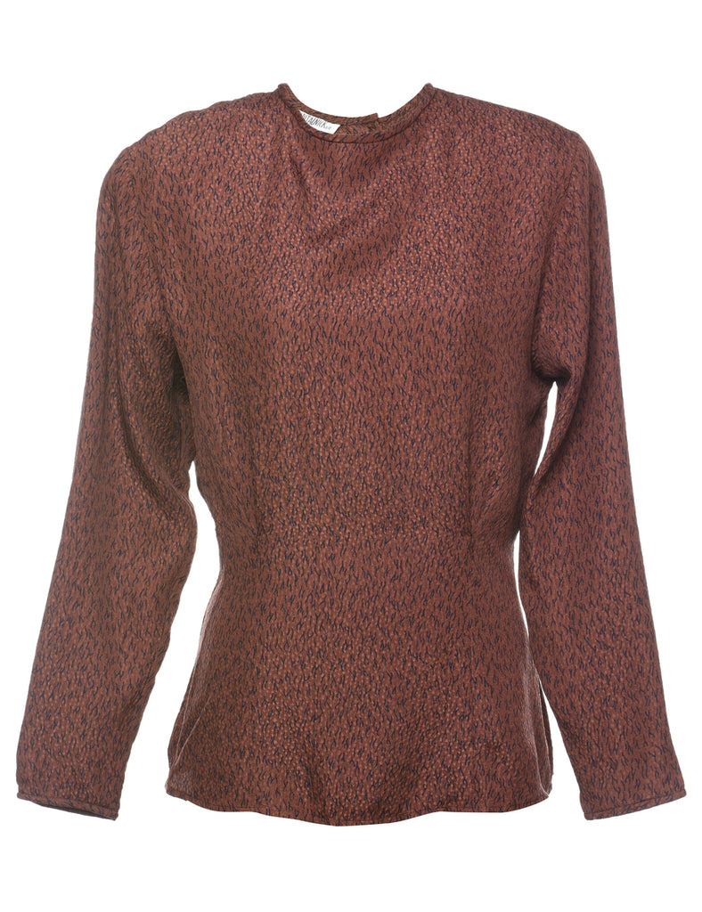 Brown Patterned Silk Blouse - M