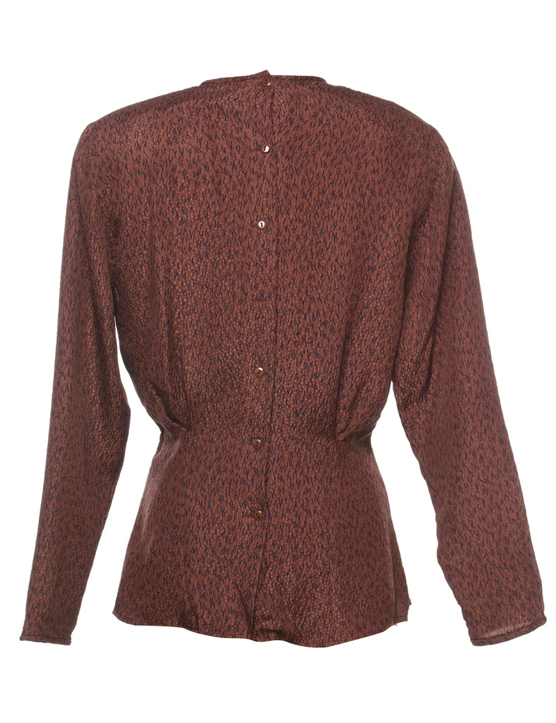 Brown Patterned Silk Blouse - M