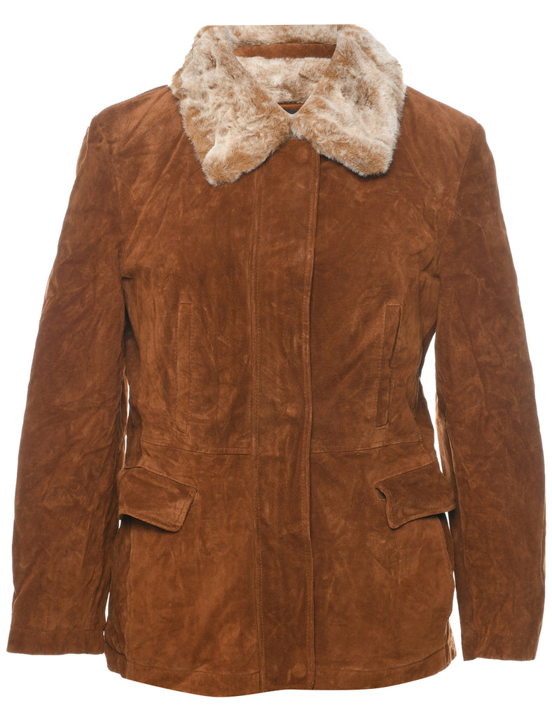 Brown Shearling Suede Jacket - M