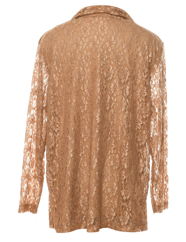 Brown Sheer Lace Shirt - XL