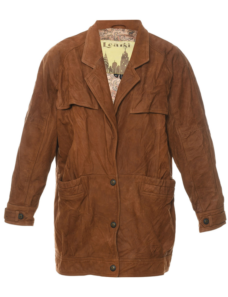 Brown Suede Button-Front Jacket - M