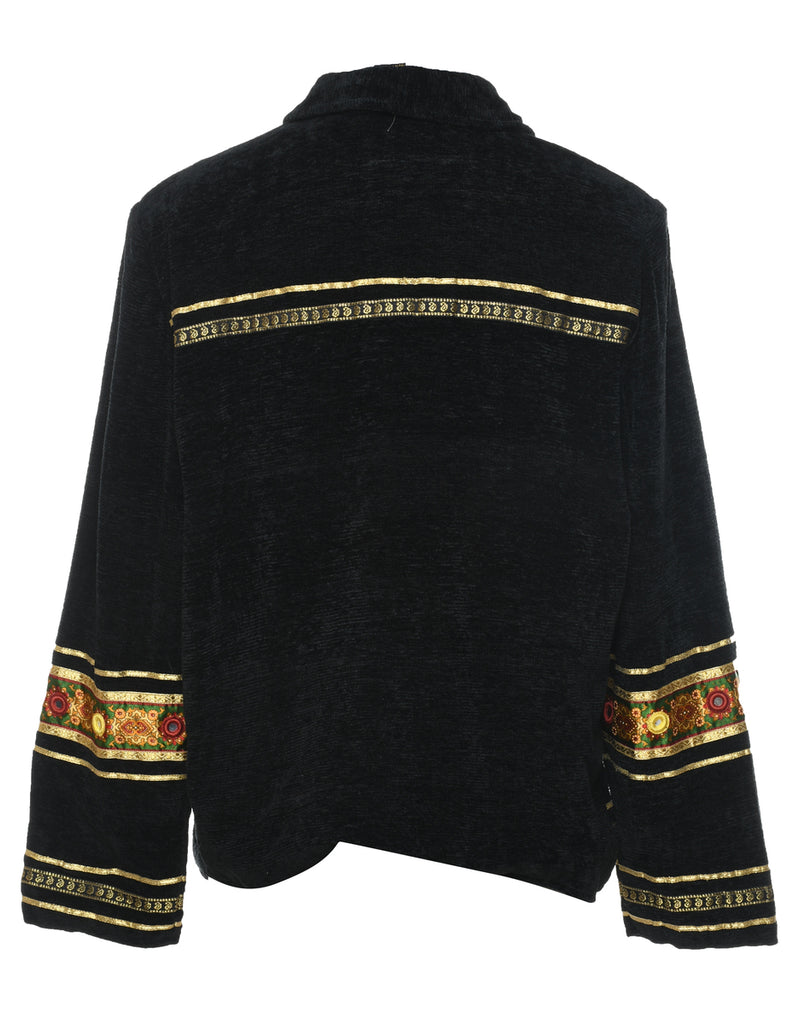 Button Front Black & Gold Embroidered Jacket - M