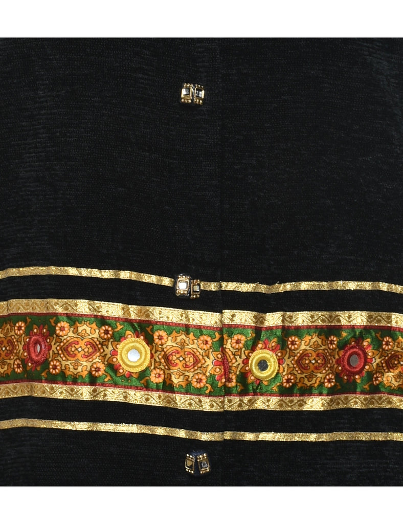 Button Front Black & Gold Embroidered Jacket - M