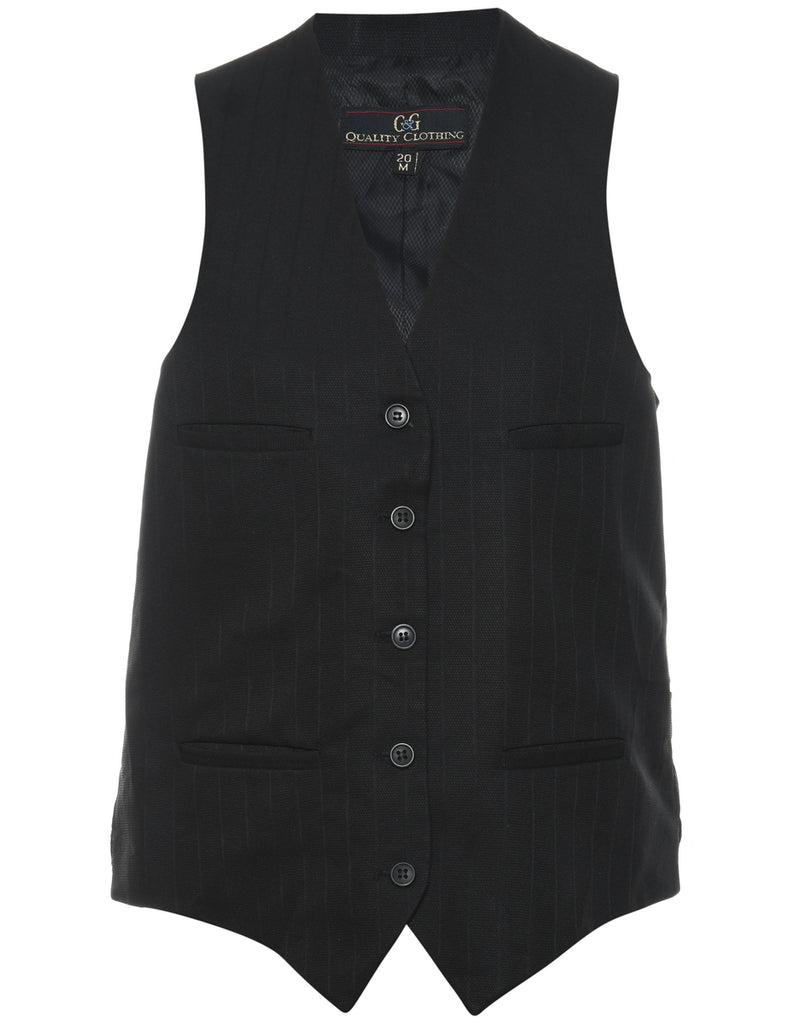 Button Front Black Waistcoat - M