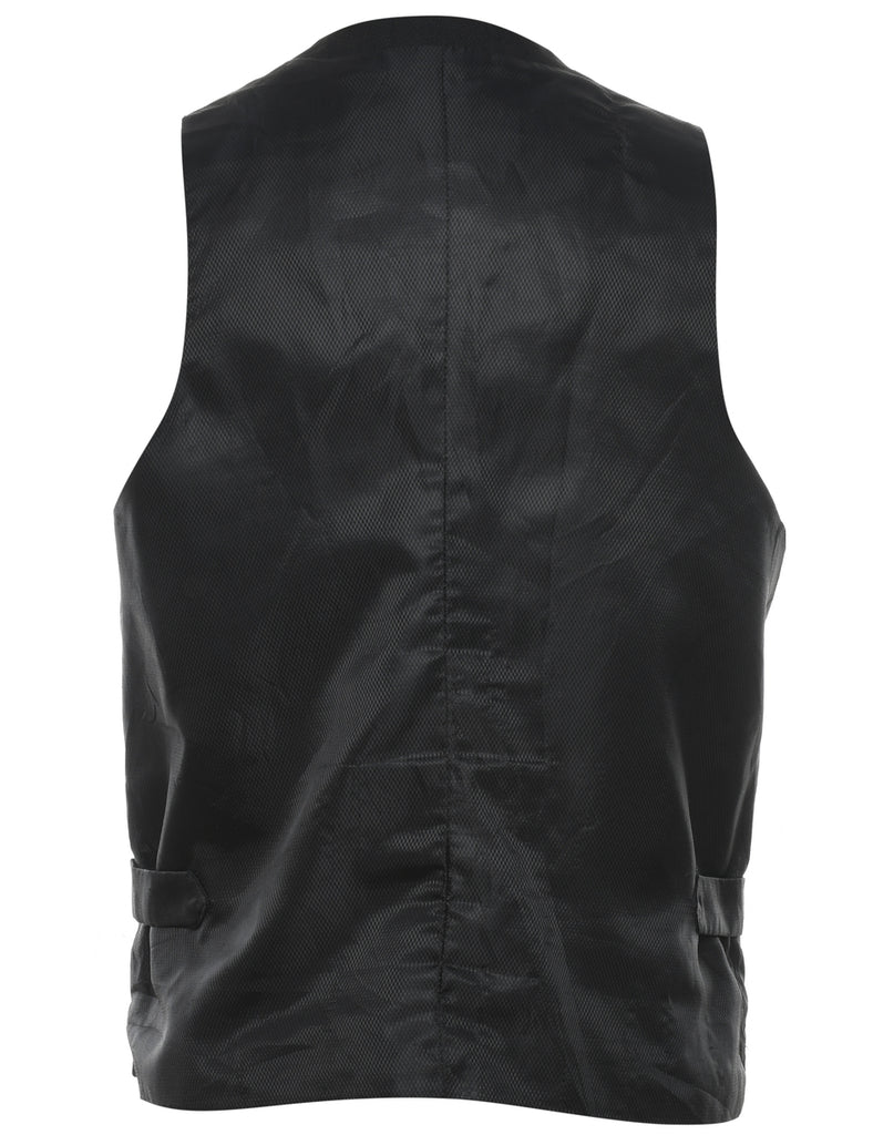 Button Front Black Waistcoat - M