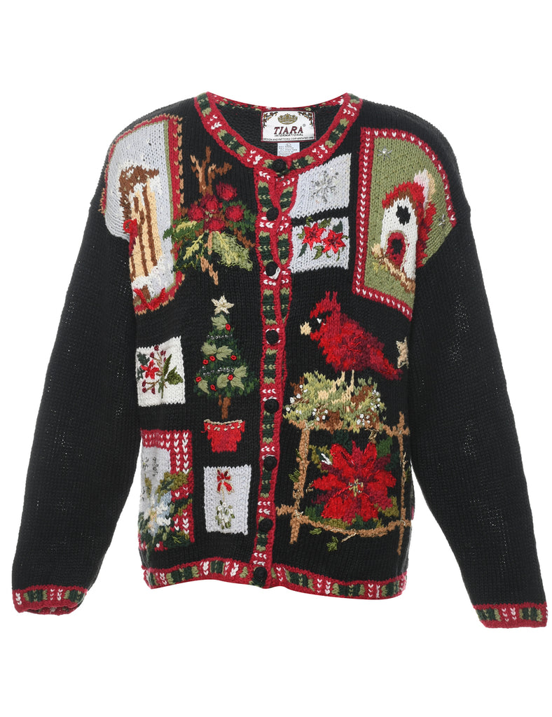 Button Front Christmas Cardigan - L