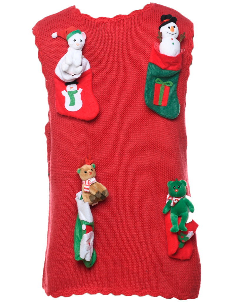 Button Front Christmas Sweater Vest - L