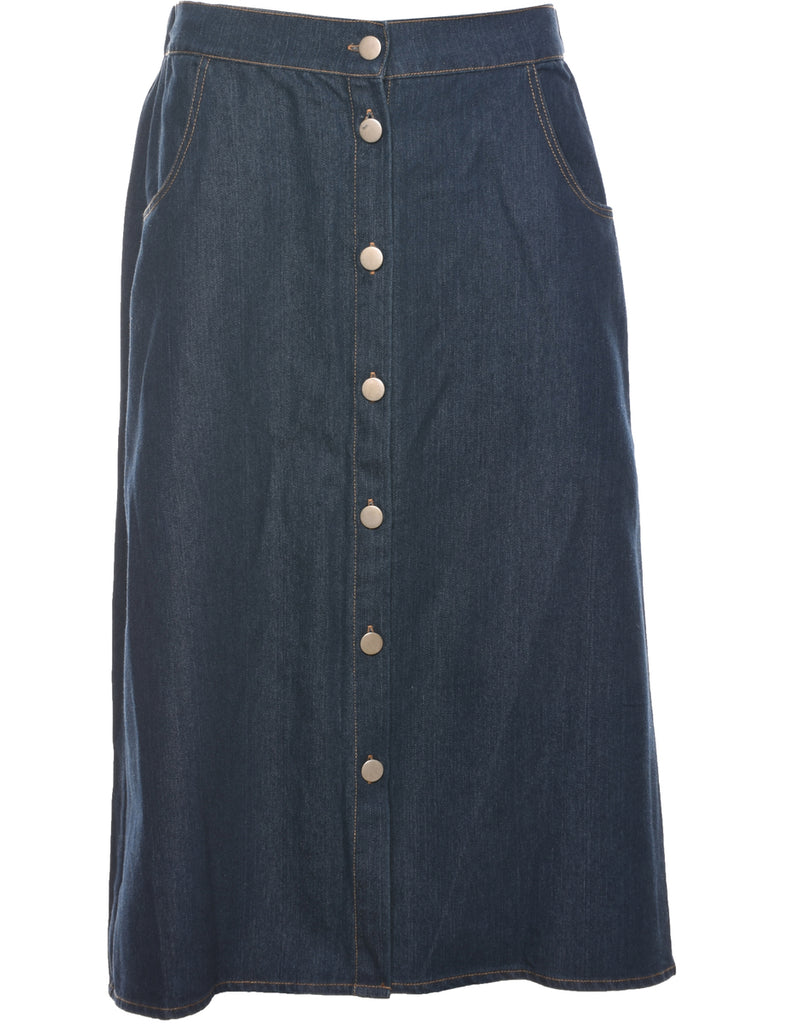 Button Through Denim Skirt - L