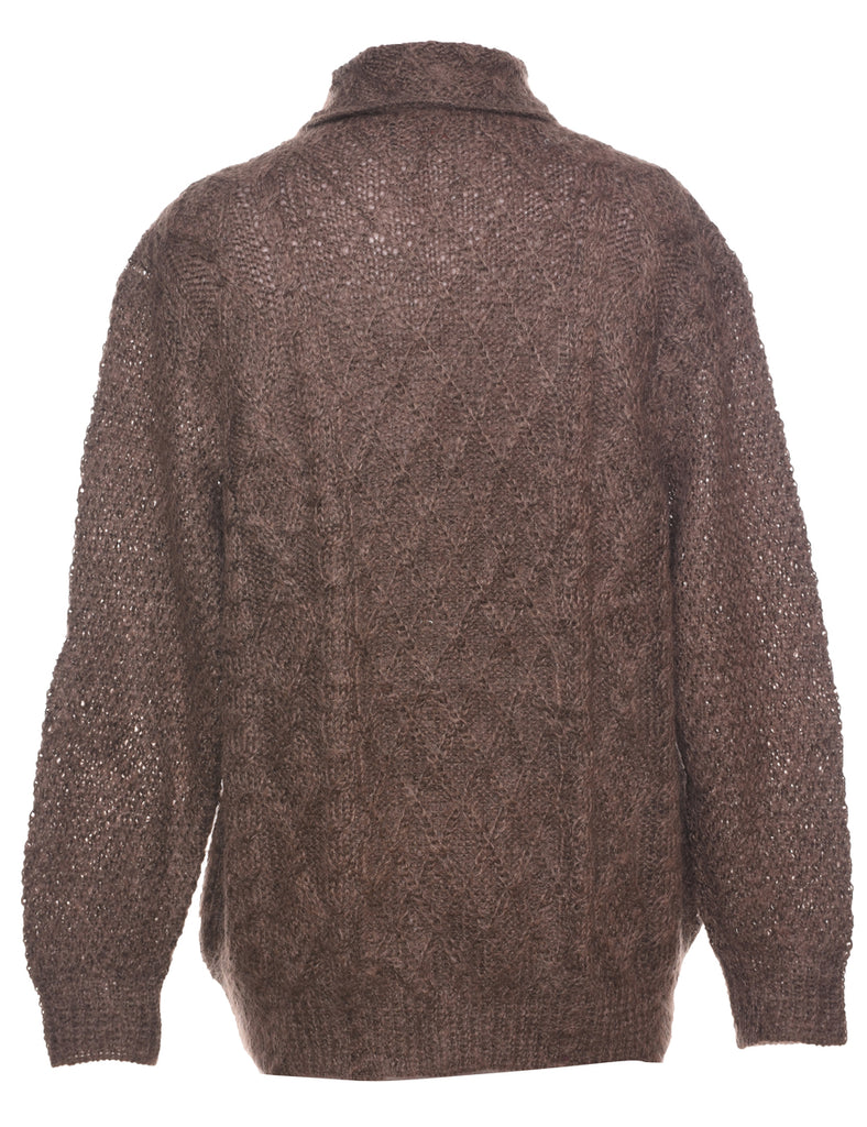 Cable Knit Brown Cardigan - L