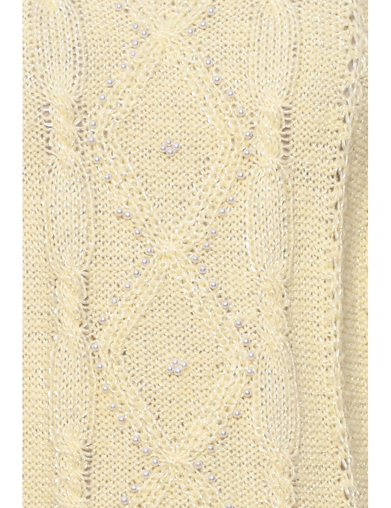 Cable Knit Pale Yellow Sparkly Jumper - M