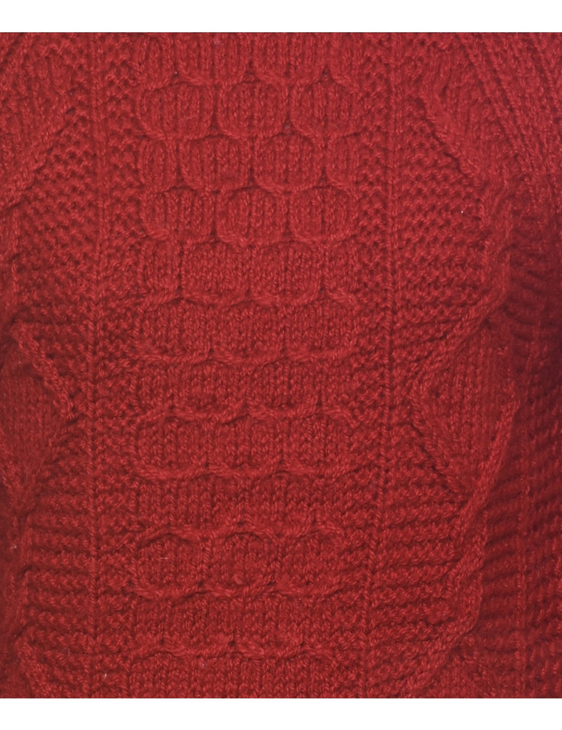 Cable Knit Red Jumper - M