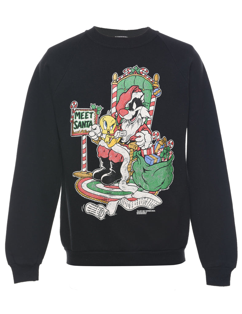 Cartoon Print Christmas Sweatshirt - M