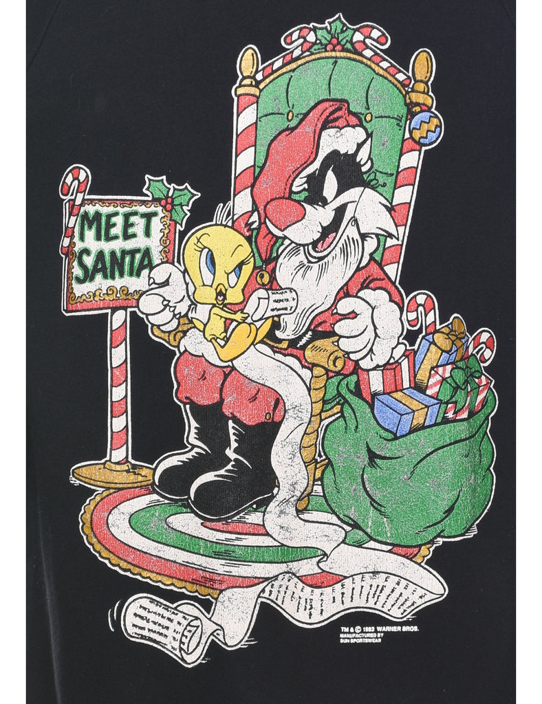 Cartoon Print Christmas Sweatshirt - M