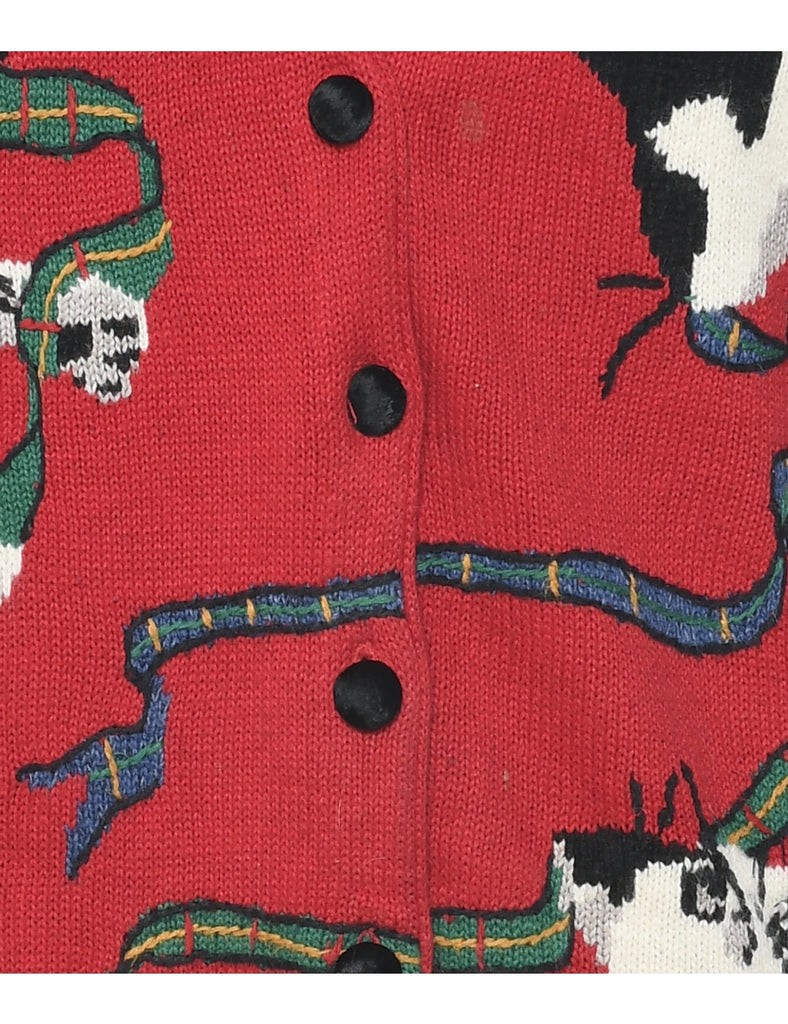 Cat Printed Christmas Cardigan - L